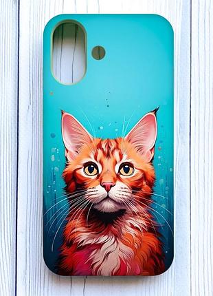 Матовый чехол с оливковыми боками на iphone 16 кошка (принт 408)
