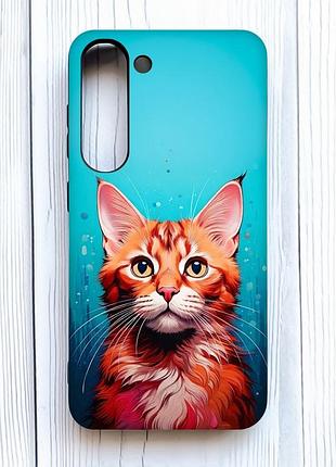 Матовый чехол с черными боками на samsung galaxy s23 кошка (принт 408)