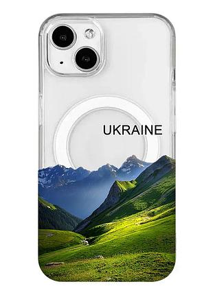 Магнитный чехол на iphone 15 с поддержкой magsafe карпаты украина (принт 409)