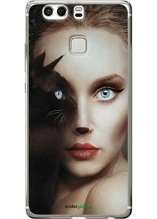 Чехол на huawei p9 plus взгляд женщины и кошки "4041u-300-10746"