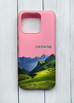 Матовый чехол на xiaomi redmi 12c розовый карпаты украина (принт 409)