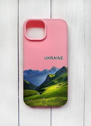 Матовый чехол на iphone 15 розовый карпаты украина (принт 409)