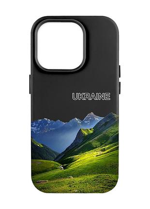 Матовий чорний чохол на apple iphone 14 pro max карпати україна (принт 409)