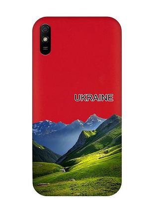 Матовый красный чехол на xiaomi redmi 9a карпаты украина (принт 409)
