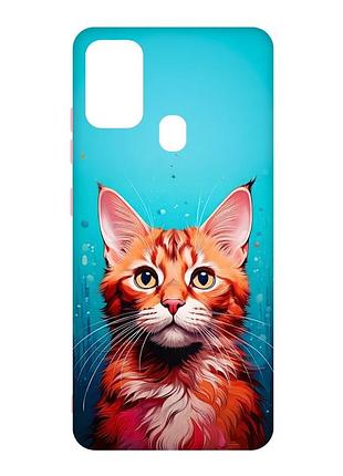Матовый чехол с розовыми боками на samsung galaxy m30s/m21 кошка (принт 408)