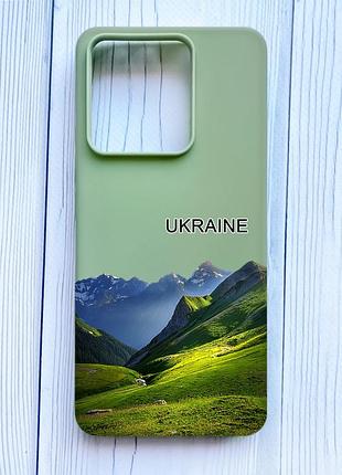 Матовый оливковый чехол на xiaomi redmi note 13 5g карпаты украина (принт 409)
