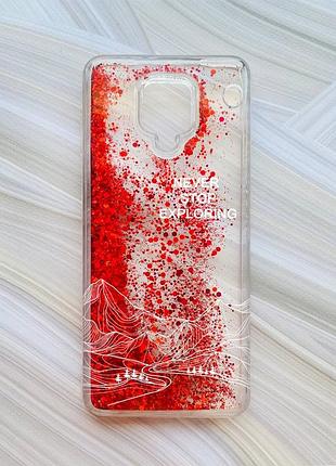 Чохол з плаваючими червоними блискітками на xiaomi redmi note 9 pro/9 pro max/9s мандруй (принт 407)