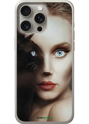 Чехол на iphone 15 pro max взгляд женщины и кошки "4041u-3098-10746"