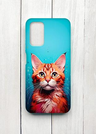 Матовий чохол з бірюзовими боками на xiaomi redmi 9t кішка (принт 408)
