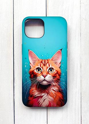 Матовый чехол с черными боками на iphone 15 кошка (принт 408)