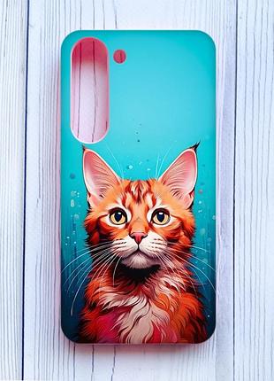 Матовый чехол с розовыми боками на samsung galaxy s23 кошка (принт 408)