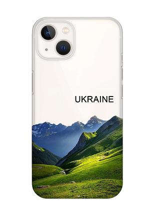 Прозрачный чехол с защитой камеры на iphone 14 plus карпаты украина (принт 409)