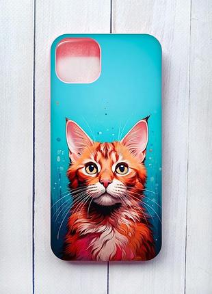 Матовый чехол с розовыми боками на iphone 15 plus кошка (принт 408)