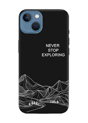 Матовый черный чехол на iphone 13 путешествуй (принт 407)