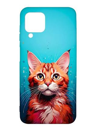 Матовый чехол с черными боками на samsung galaxy a12 кошка (принт 408)