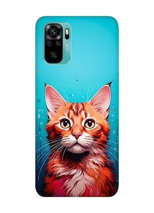Матовый чехол с красными боками на xiaomi redmi note 10/note 10s кошка (принт 408)