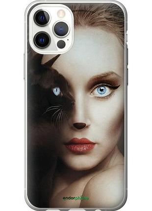 Чехол на iphone 12 pro взгляд женщины и кошки "4041u-2052-10746"