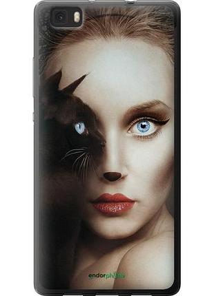 Чехол на huawei ascend p8 lite взгляд женщины и кошки "4041u-126-10746"