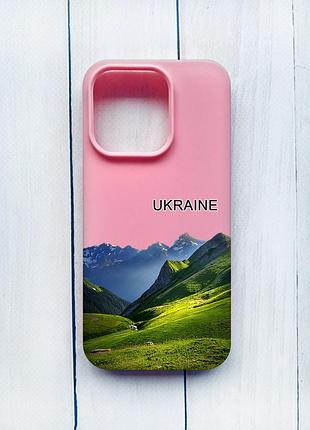 Матовий чохол на iphone 15 pro рожевий карпати україна (принт 409)