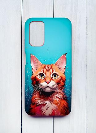 Матовий чохол з червоними боками на xiaomi redmi 9t кішка (принт 408)