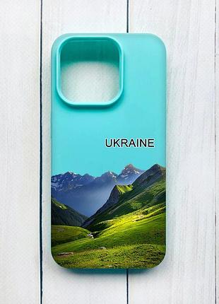 Матовий чохол на iphone 15 pro бірюзовий карпати україна (принт 409)
