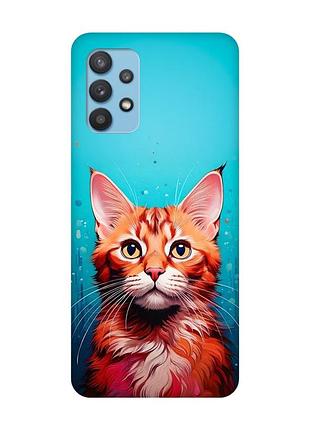 Матовый чехол с черными боками на samsung galaxy a32 кошка (принт 408)
