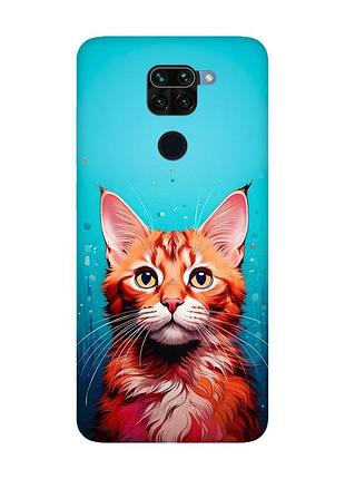 Матовый чехол с черными боками на xiaomi redmi note 9 кошка (принт 408)