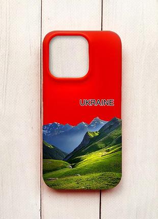 Матовий чохол на iphone 15 pro червоний карпати україна (принт 409)