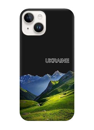Матовий чорний чохол на apple iphone 14 карпати україна (принт 409)