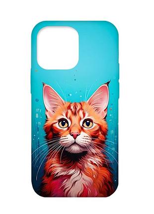 Матовий чохол з бірюзовими боками на apple iphone 13 pro кішка (принт 408)