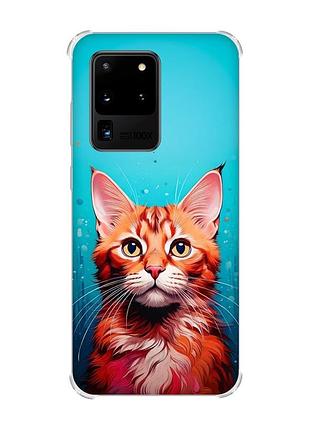 Чехол с утолщёнными углами на samsung galaxy s20 ultra кошка (принт 408)