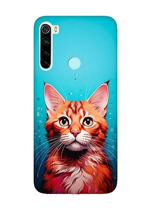 Матовый чехол с розовыми боками на xiaomi redmi note 8 кошка (принт 408)