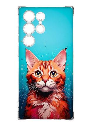 Чохол з потовщеними кутами на samsung galaxy s23 ultra кішка (принт 408)