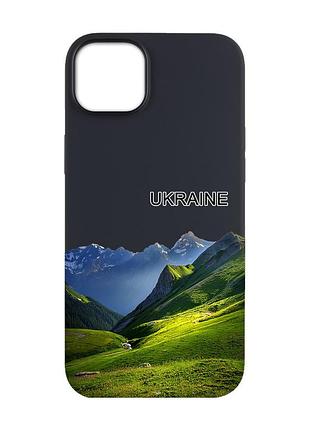 Матовий чорний чохол на apple iphone 14 plus карпати україна (принт 409)