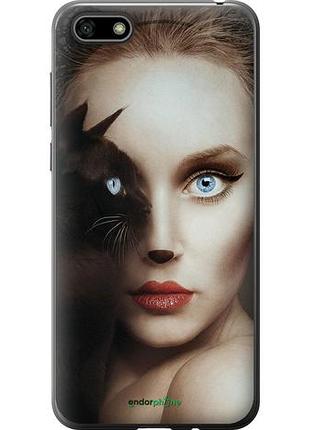 Чехол на huawei y5 2018 взгляд женщины и кошки "4041u-1500-10746"