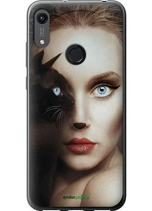 Чехол на huawei y6s взгляд женщины и кошки "4041u-1871-10746"