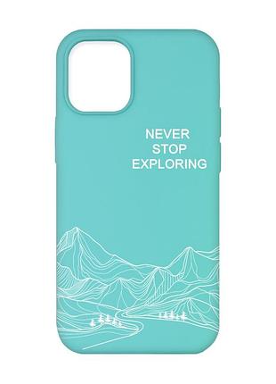 Матовый бирюзовый чехол на iphone 12 / 12 pro (6.1) путешествуй (принт 407)