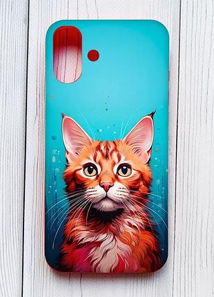 Матовый чехол с красными боками на iphone 16 plus кошка (принт 408)