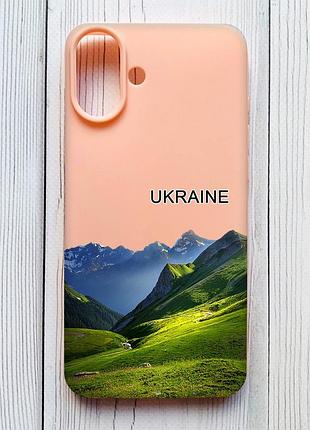 Матовый персиковый чехол на iphone 16 plus карпаты украина (принт 409)