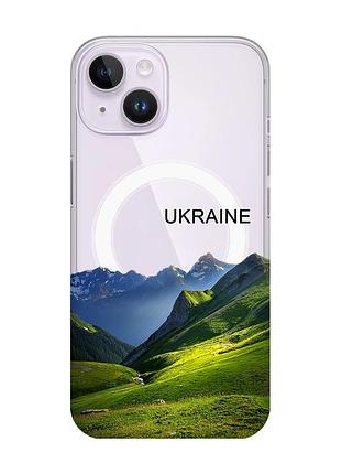 Магнитный чехол на iphone 14 с поддержкой magsafe карпаты украина (принт 409)