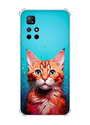 Чехол с утолщёнными углами на xiaomi redmi note 11 4g кошка (принт 408)