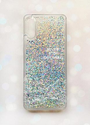 Чехол с плавающими серебряными блестками на samsung galaxy a02/a022 (2021) путешествуй (принт 407)