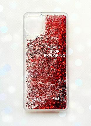 Чохол з плаваючими червоними блискітками samsung galaxy a12 мандруй (принт 407)