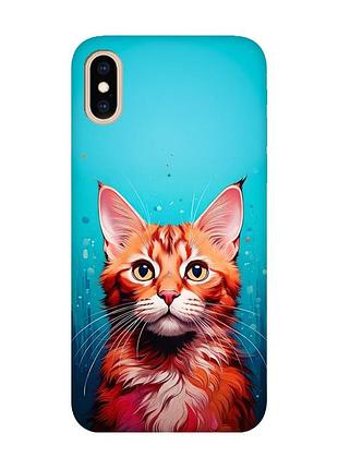 Матовий чохол з бірюзовими боками на iphone xs max кішка (принт 408)