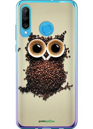 Чехол на huawei p30 lite сова из кофе "777u-1651-10746"