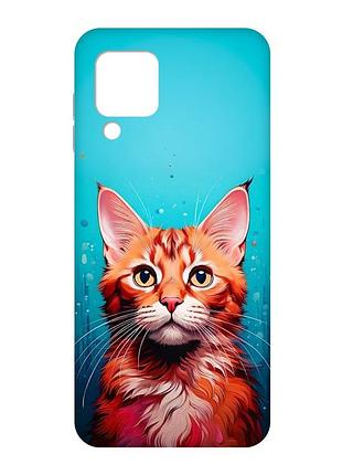 Матовый чехол с розовыми боками на samsung galaxy m32/a22/m22 4g кошка (принт 408)