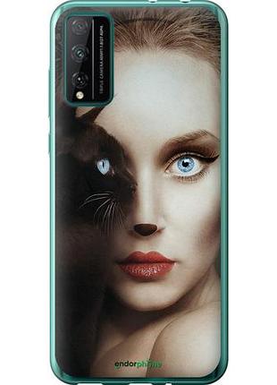 Чехол на huawei honor play 4t pro взгляд женщины и кошки "4041u-1914-10746"