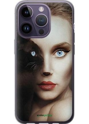 Чехол на iphone 14 pro взгляд женщины и кошки "4041u-2646-10746"