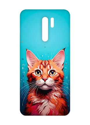 Матовый чехол с черными боками на xiaomi redmi 9 кошка (принт 408)
