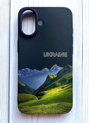 Матовий чорний чохол на iphone 16 карпати україна (принт 409)